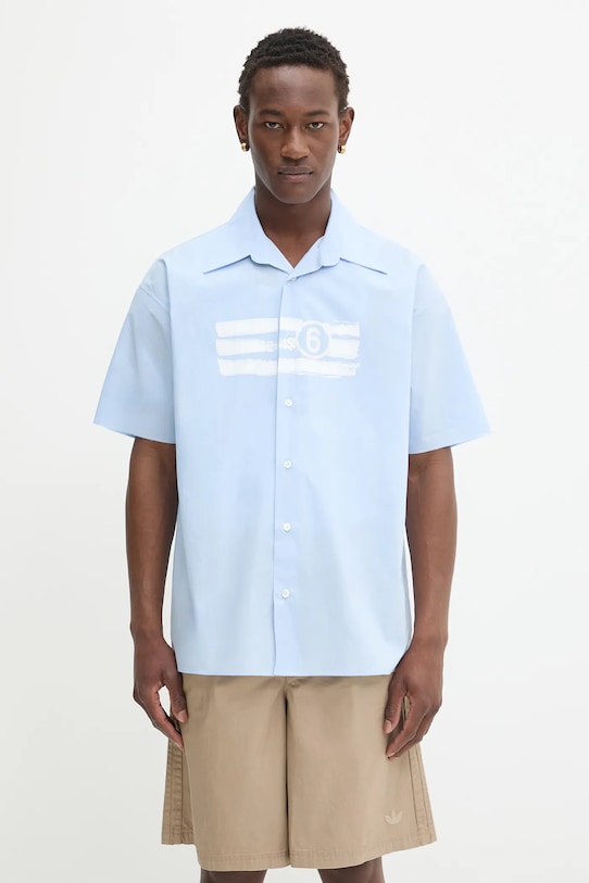 Бавовняна сорочка MM6 Maison Margiela надрук блакитний SH2DR0004.M35256.479