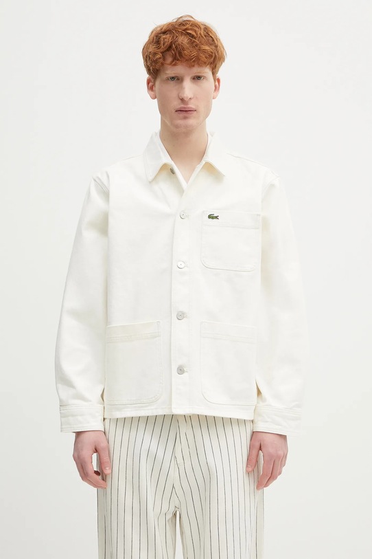 Lacoste koszula jeansowa bawełna beżowy CH9222