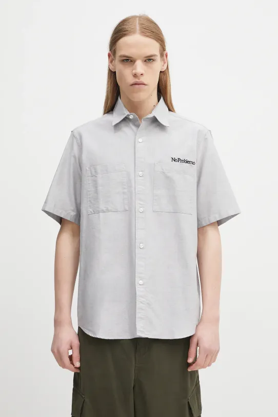 Хлопковая рубашка No Problemo SS Uniform Shirt гладкий серый NP4010303