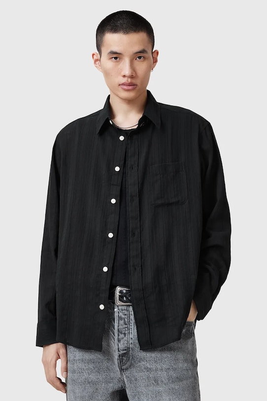 AllSaints camasa din bumbac KARMI lung negru M040SC