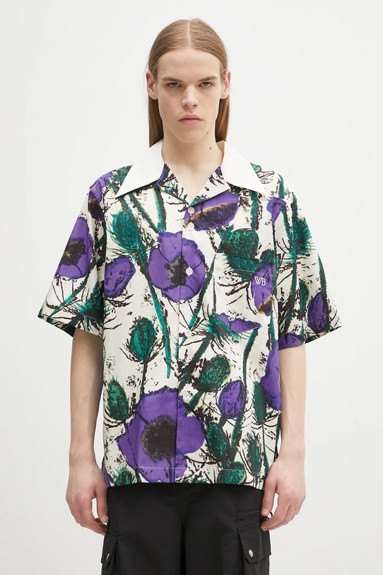 Wales Bonner koszula bawełniana Highlife Bowling wzorzyste fioletowy MS25SH08.CO06.0725