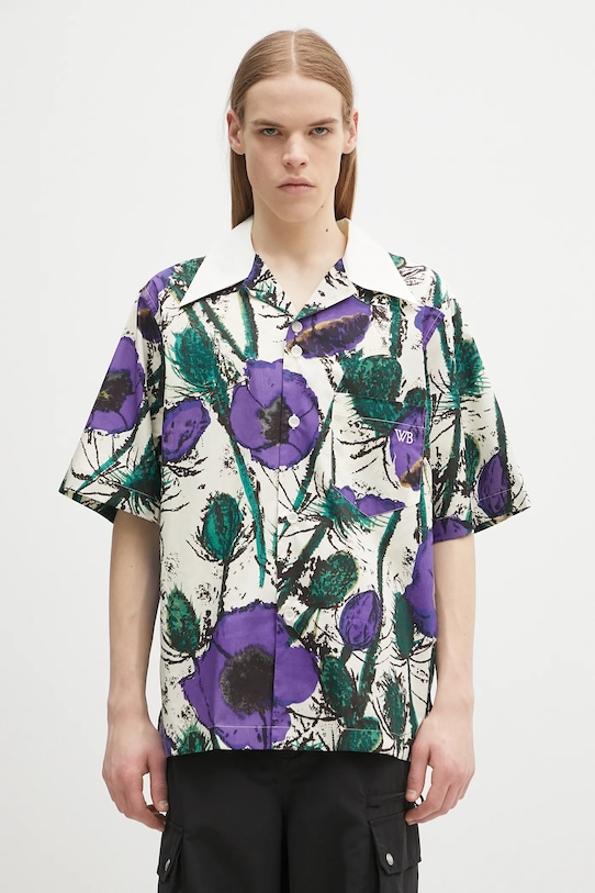 Wales Bonner koszula bawełniana Highlife Bowling wzorzyste fioletowy MS25SH08.CO06.0725