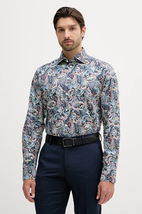 Eton koszula bawełniana wzorzyste granatowy 100013133