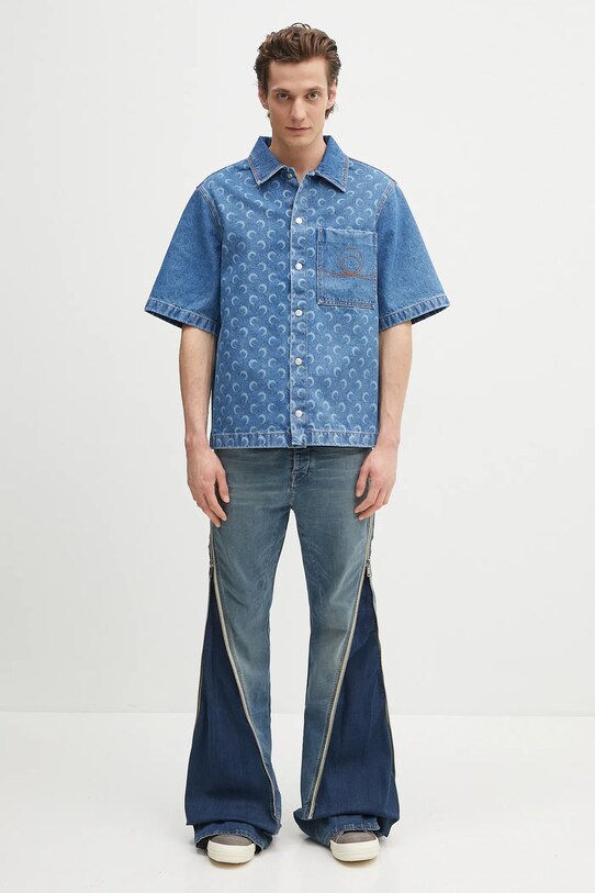 Marine Serre cămașă jeans Moon Laser Denim Workwear MSI017A.CDEN0002 albastru