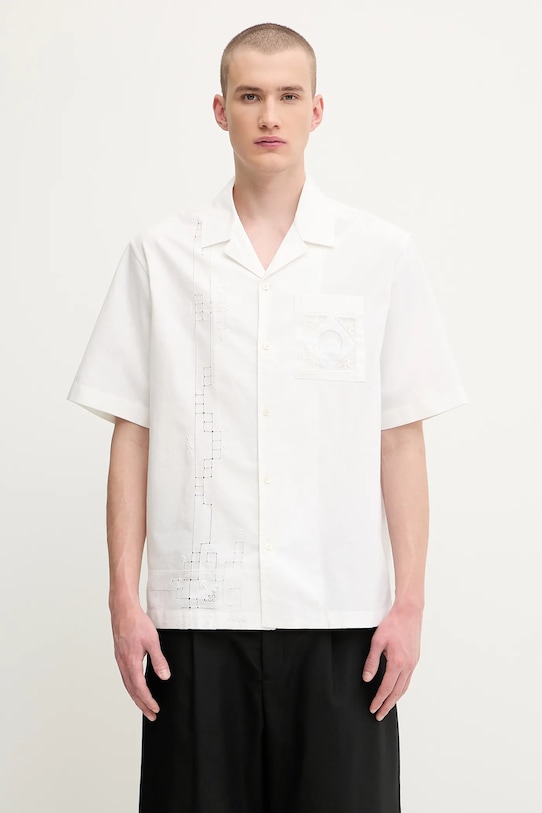 Бавовняна сорочка Marine Serre Regenerated Household Linen Bowling гладкий білий USI016A.UWOV0007