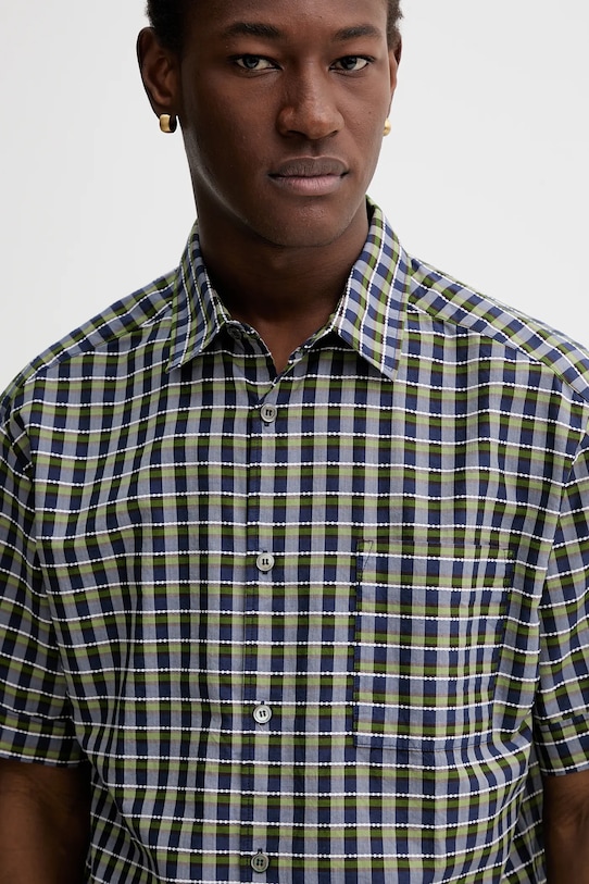 A.P.C. koszula bawełniana Chemisette Ross granatowy COHGA.H12541