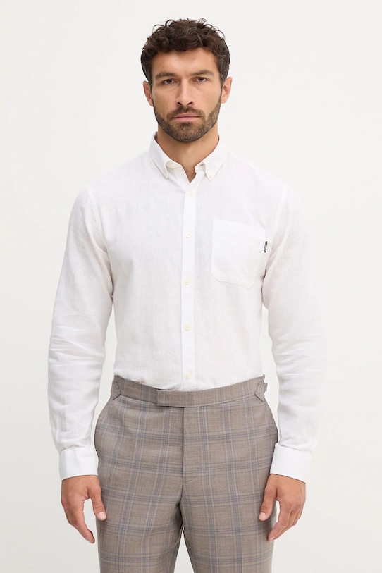 Πουκάμισο από λινό Lindbergh μακρύ λευκό 30.220276