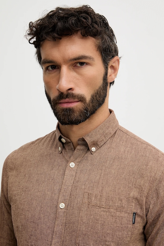 Odzież Lindbergh koszula lniana 30.220276 brązowy