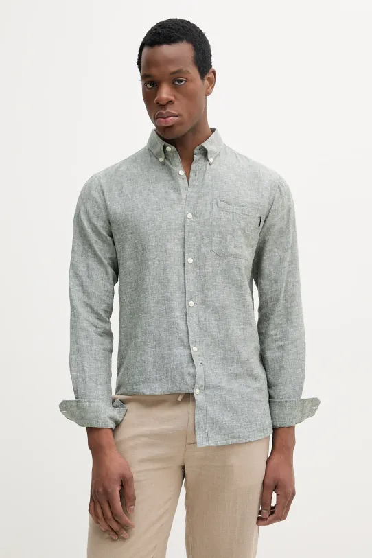 Ľanová košeľa Lindbergh jednofarebný zelená 30.220276