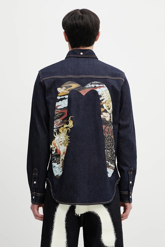Evisu koszula jeansowa Hakutaku Daicock Printed Denim LS z elastanem granatowy 2ESHTM5DL1146