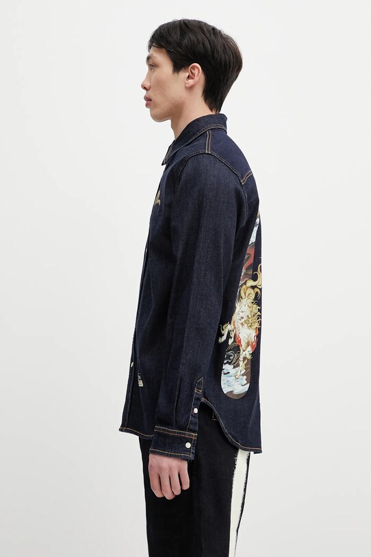 Evisu koszula jeansowa Hakutaku Daicock Printed Denim LS 2ESHTM5DL1146 granatowy SS25