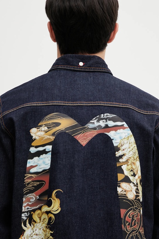 Evisu koszula jeansowa Hakutaku Daicock Printed Denim LS 2ESHTM5DL1146 granatowy