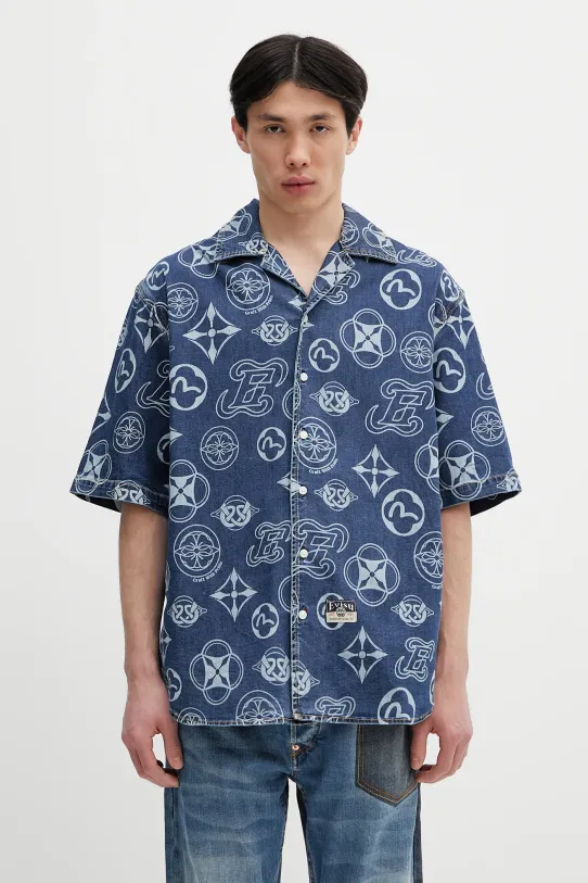 Дънкова риза Evisu Monogram AOP Denim SS свободна син 2ESHTM5DI1147