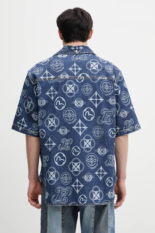 Ρούχα Τζιν πουκάμισο Evisu Monogram AOP Denim SS 2ESHTM5DI1147 μπλε