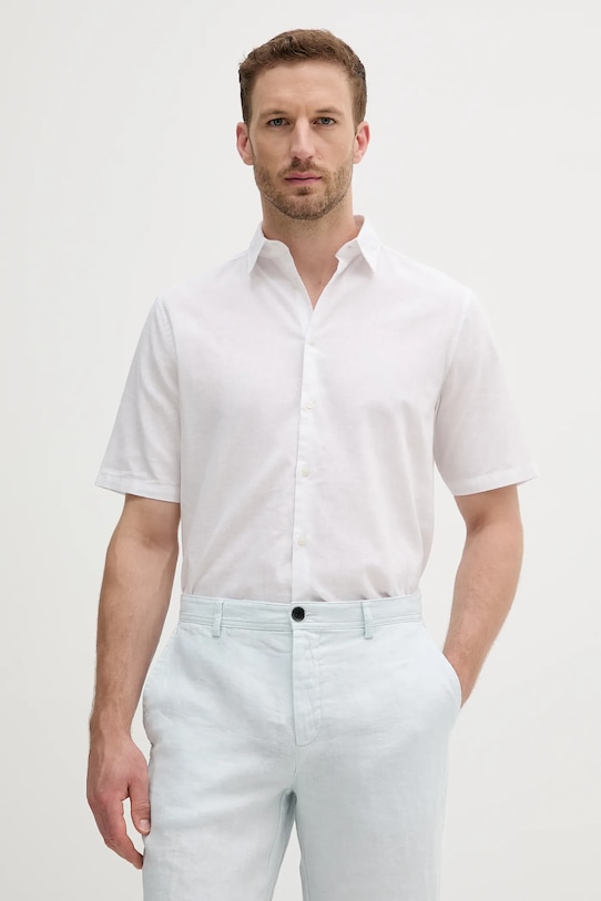 Sisley camicia di lino semplice bianco 51FCSQ03K