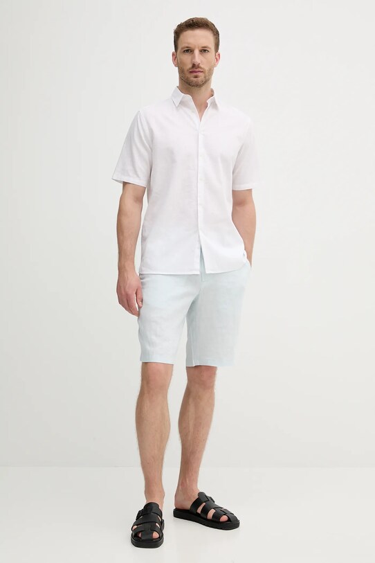 Sisley camicia di lino 51FCSQ03K bianco SS25