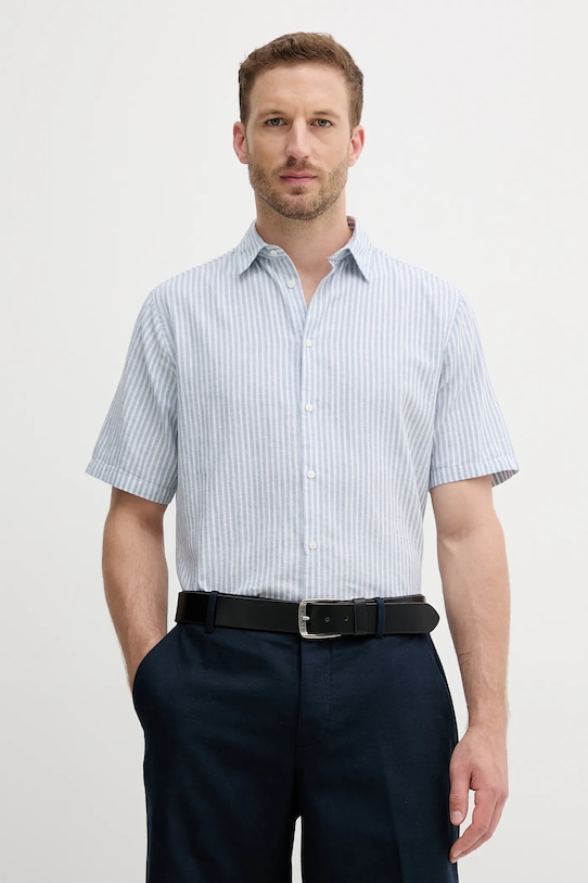 Lanena košulja Sisley casual plava 51FCSQ03K