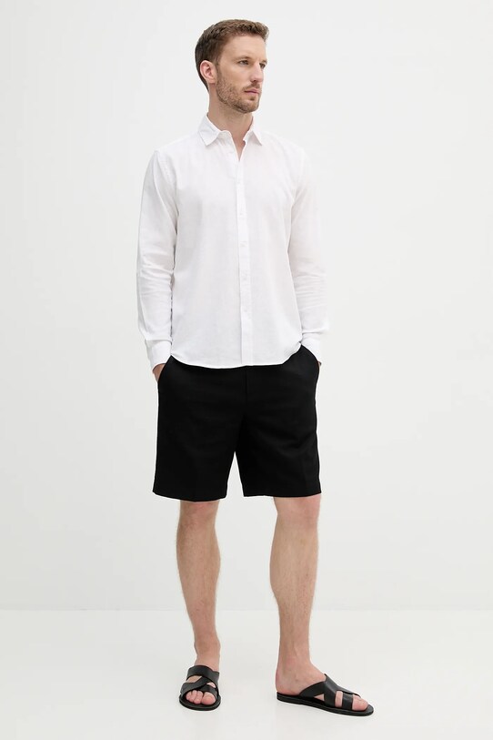 Ľanová košeľa Sisley 51FCSQ03G biela SS25