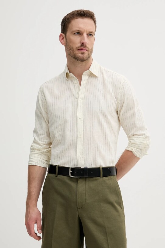 Lněná košile Sisley regular béžová 51FCSQ03G