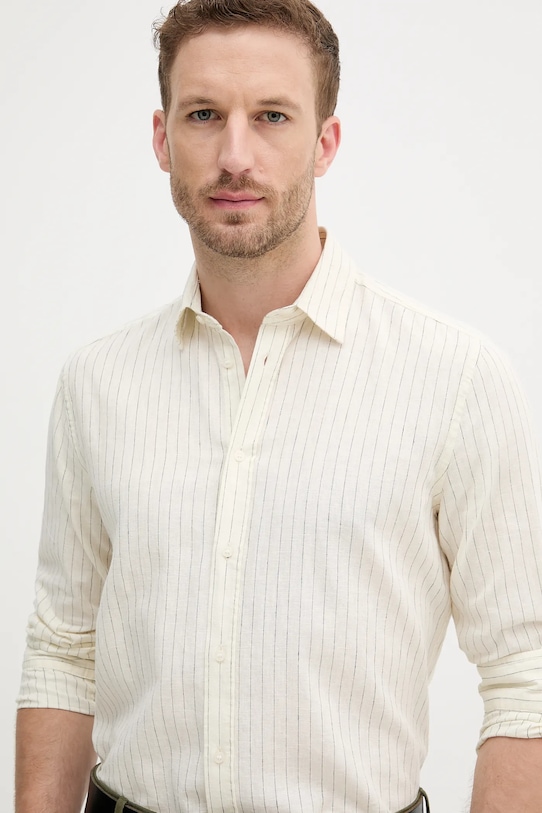 Lněná košile Sisley béžová 51FCSQ03G