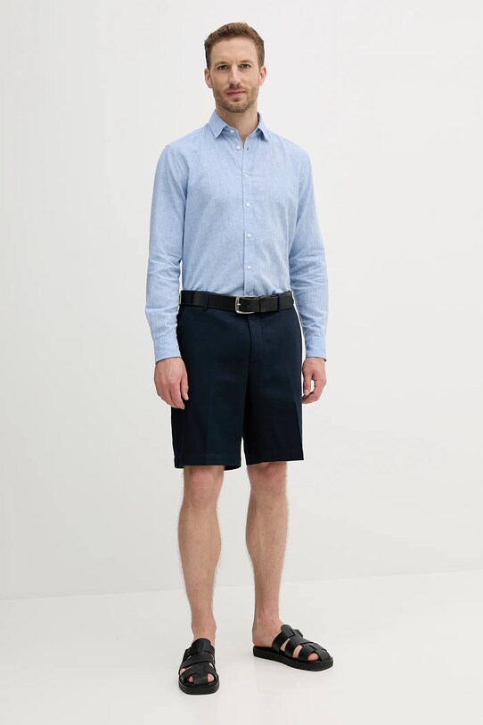 Sisley koszula lniana 51FCSQ03G niebieski SS25