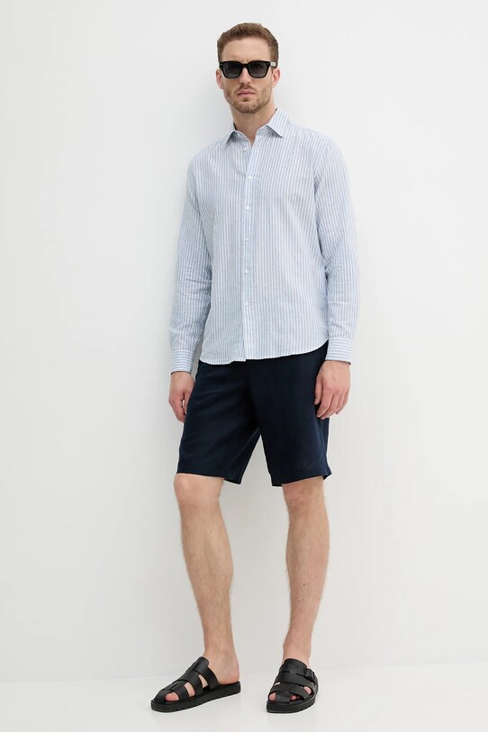 Sisley koszula lniana 51FCSQ03G niebieski SS25