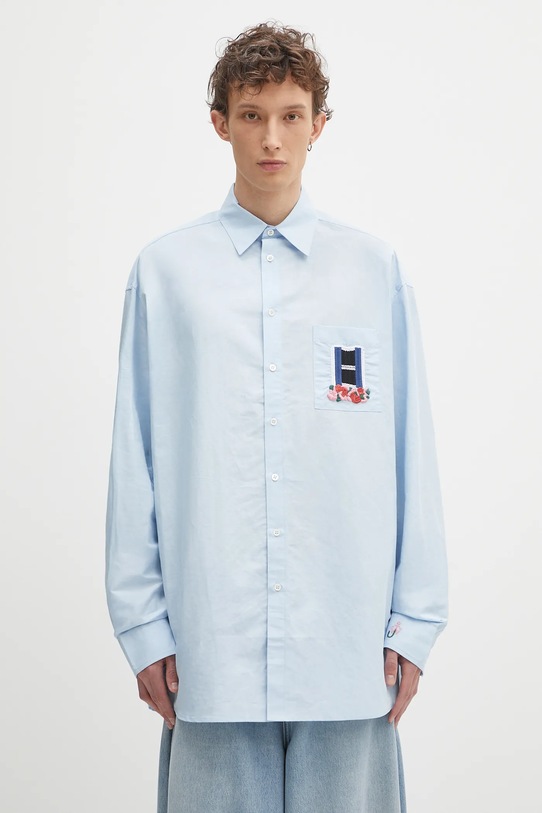 JW Anderson cămașă din bumbac Window Embroidery cu modele albastru SH0352.PG1698.804