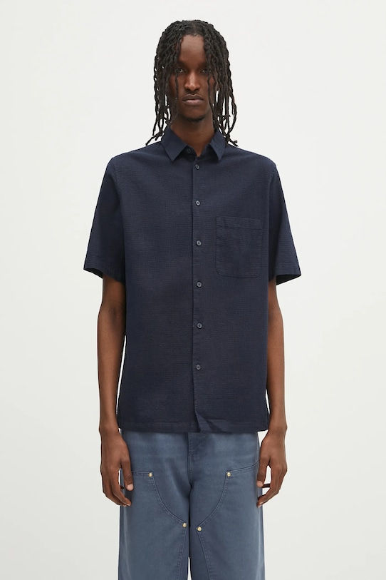 Samsoe Samsoe koszula lniana Sataro regular granatowy M25100063