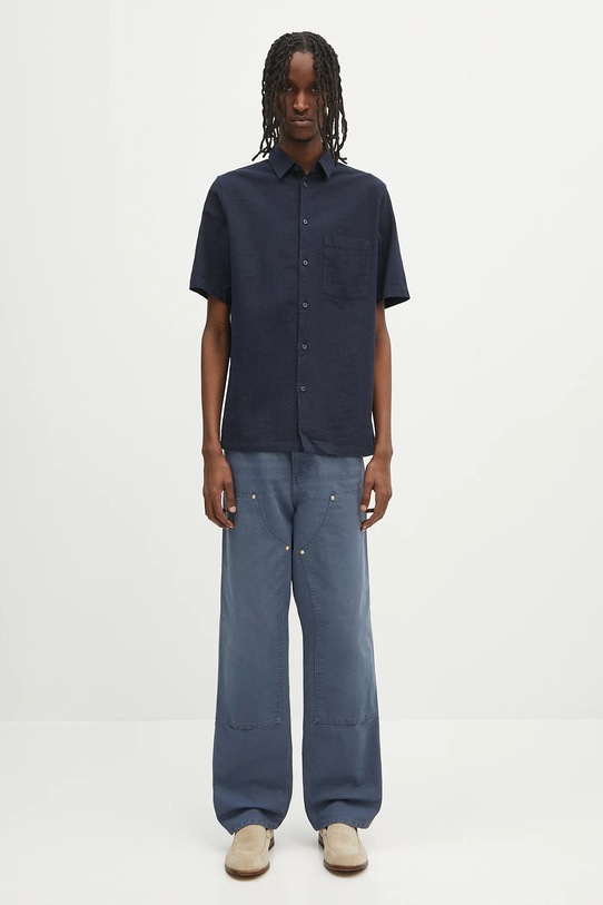 Samsoe Samsoe koszula lniana Sataro M25100063 granatowy