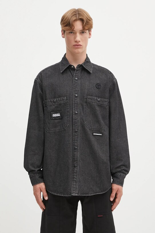 AAPE cămașă din denim Now Long uni negru AAPSTM8511XXO