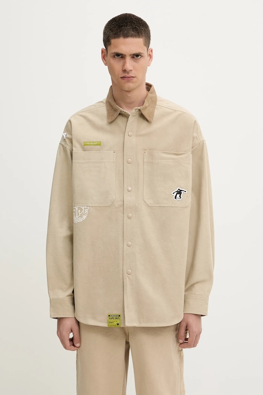 Dvostrana košulja-jakna AAPE Main Long Sleeve bez tople podstave bež AAPSTM8502XXN