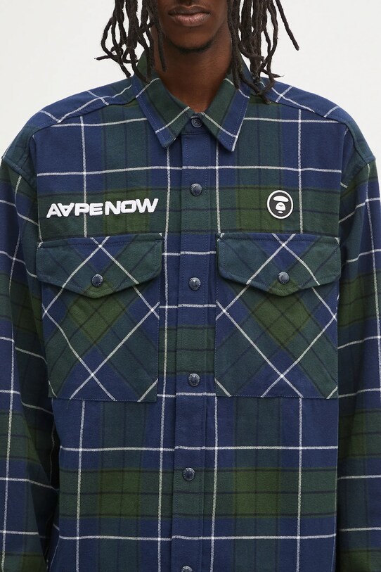 AAPE koszula bawełniana Now Long Sleeve granatowy AAPSTM8498XXN