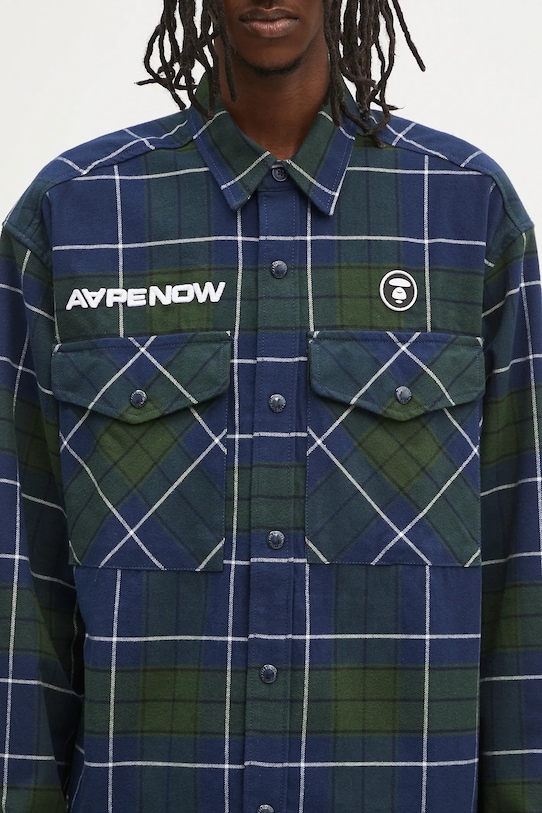 AAPE camicia in cotone Now Long Sleeve blu navy AAPSTM8498XXN
