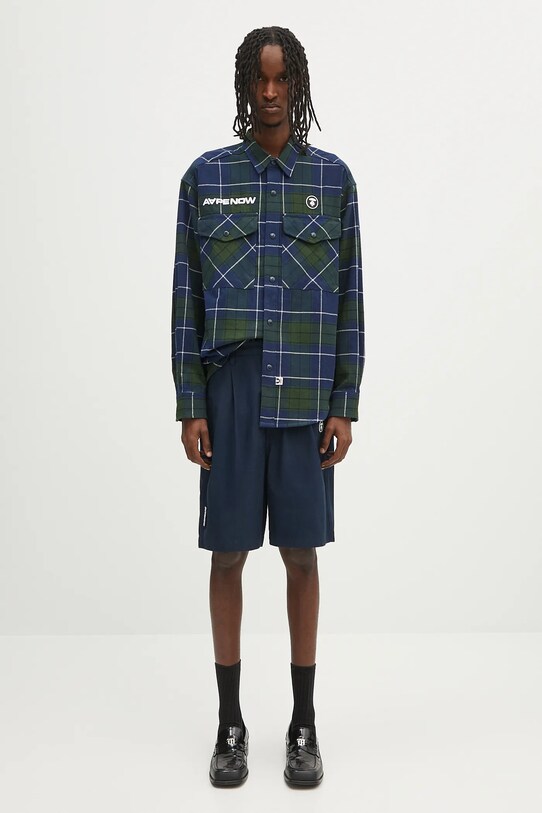 AAPE koszula bawełniana Now Long Sleeve AAPSTM8498XXN granatowy