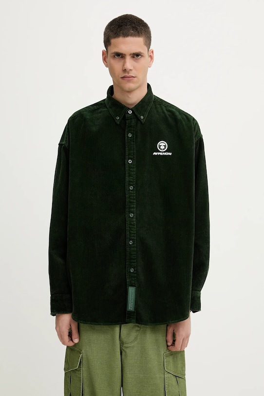 Košulja od samta AAPE Now Long Sleeve samt zelena AAPSTM8499XXN