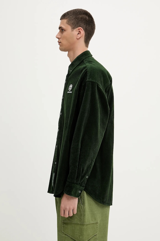Košulja od samta AAPE Now Long Sleeve AAPSTM8499XXN zelena SS25