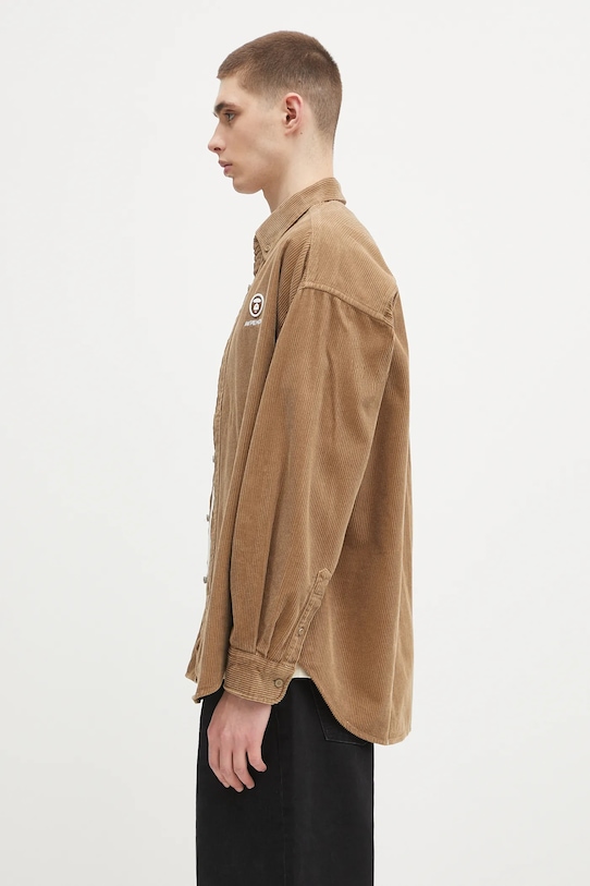 Manšestrová košile AAPE Now Long Sleeve AAPSTM8499XXN hnědá SS25