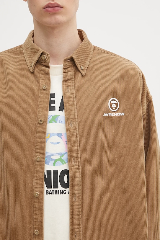 Manšestrová košile AAPE Now Long Sleeve hnědá AAPSTM8499XXN