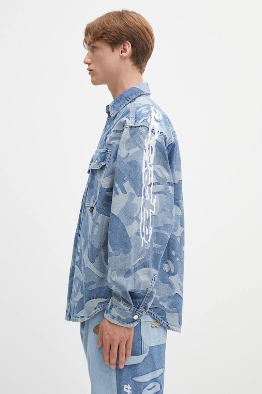 Džínová košile AAPE Main Long Sleeve AAPSTM8500XXN modrá SS25