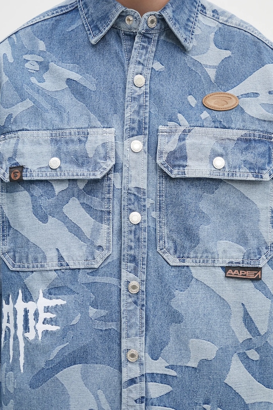 Džínová košile AAPE Main Long Sleeve modrá AAPSTM8500XXN