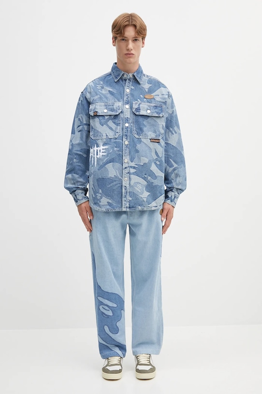 Džínová košile AAPE Main Long Sleeve AAPSTM8500XXN modrá