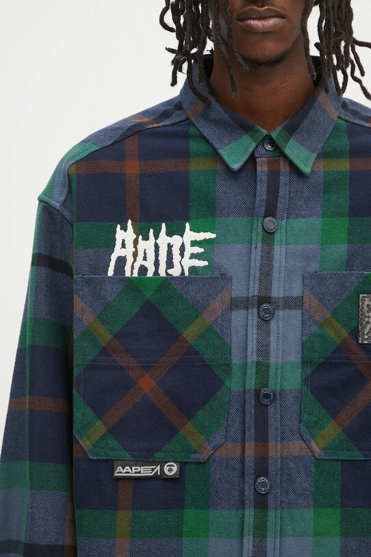 Bavlněná košile AAPE Main Long Sleeve námořnická modř AAPSTM8504XXN