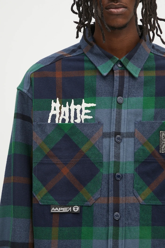 Хлопковая рубашка AAPE Main Long Sleeve тёмно-синий AAPSTM8504XXN