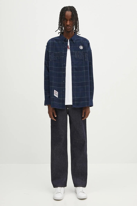 Menčestrová košeľa AAPE Main Long Sleeve AAPSTM8505XXN tmavomodrá