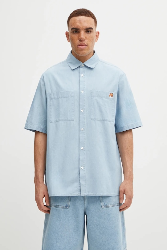 Maison Kitsuné koszula bawełniana Relaxed Short Sleeve bawełna niebieski OM00424WC5006