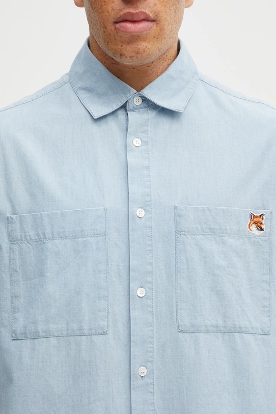 Maison Kitsuné koszula bawełniana Relaxed Short Sleeve niebieski OM00424WC5006