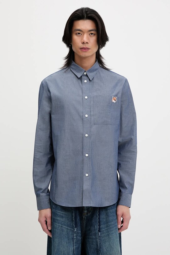 Памучна риза Maison Kitsuné Fox Head Casual свободна син OM00432WC5043