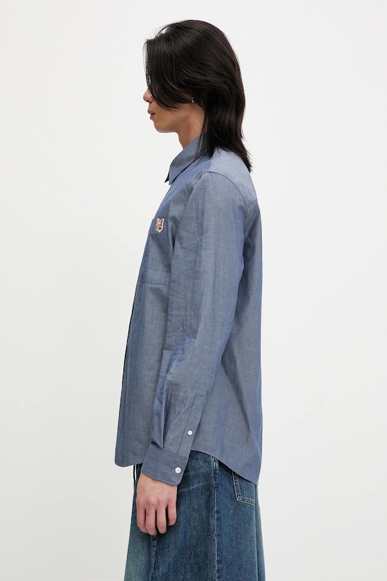 Maison Kitsuné cămașă din bumbac Fox Head Casual OM00432WC5043 albastru SS25