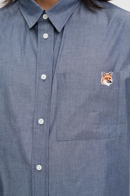 Бавовняна сорочка Maison Kitsuné Fox Head Casual блакитний OM00432WC5043