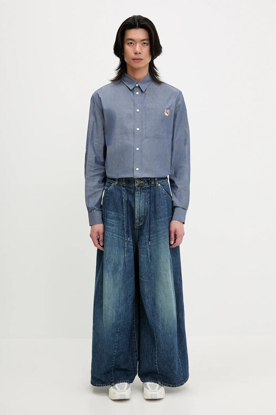 Maison Kitsuné cămașă din bumbac Fox Head Casual OM00432WC5043 albastru